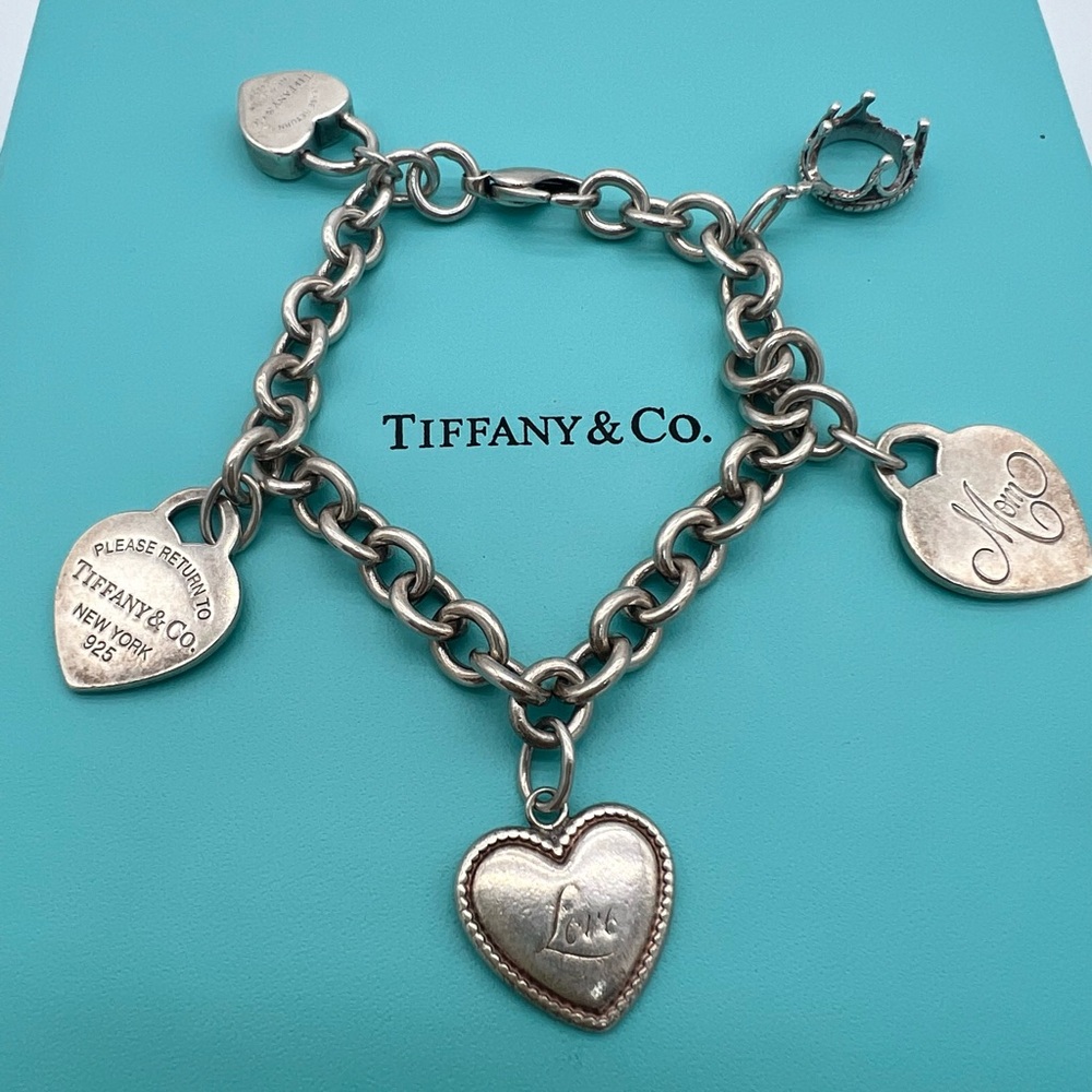 🔴Authentic TIFFANY & CO  Vintage Sterling Silver Five Charms Link Bracelet 🔴